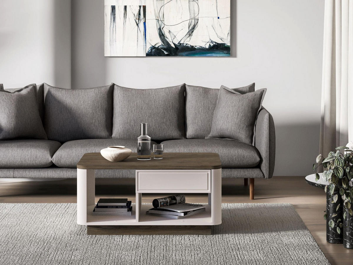 COUCHTISCH Velveto Kaschmir/Eicheoptik Dunkel 90 x 60 cm - Taupe, Holzwerkstoff (60/90/45cm) - Selsey