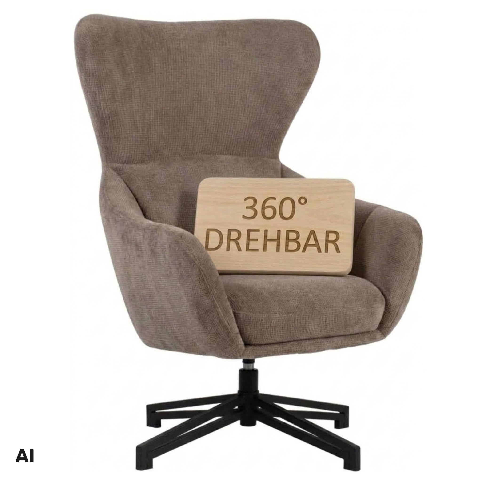 OHRENSESSEL Marconia - Schwarz/Braun, Textil/Metall (75/109/80cm) - Mr. Deko