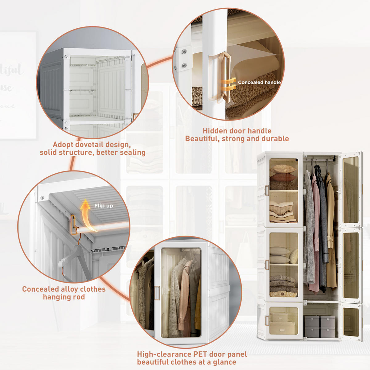 KLEIDERSCHRANK faltbar 50x170x69 cm Magnettüren weiß - Weiß, Holz (69/170/50cm) - LEBENLANG
