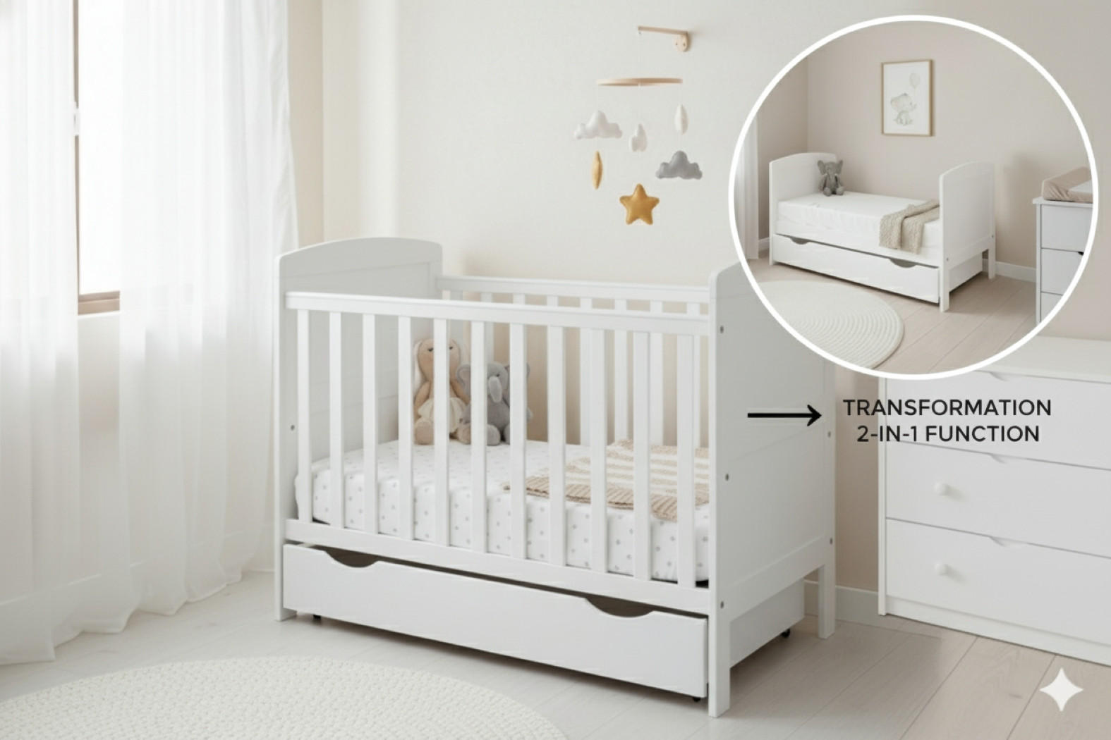 BABYBETT Småland mit Matratze und Schublade - Weiß, Holzwerkstoff (60/120cm) - kiki design