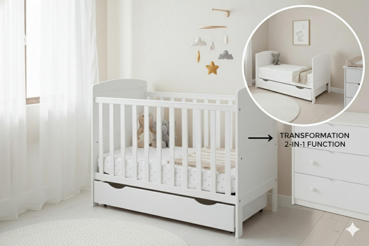 BABYBETT Småland mit Matratze und Schublade - Weiß, Holzwerkstoff (60/120cm) - kiki design