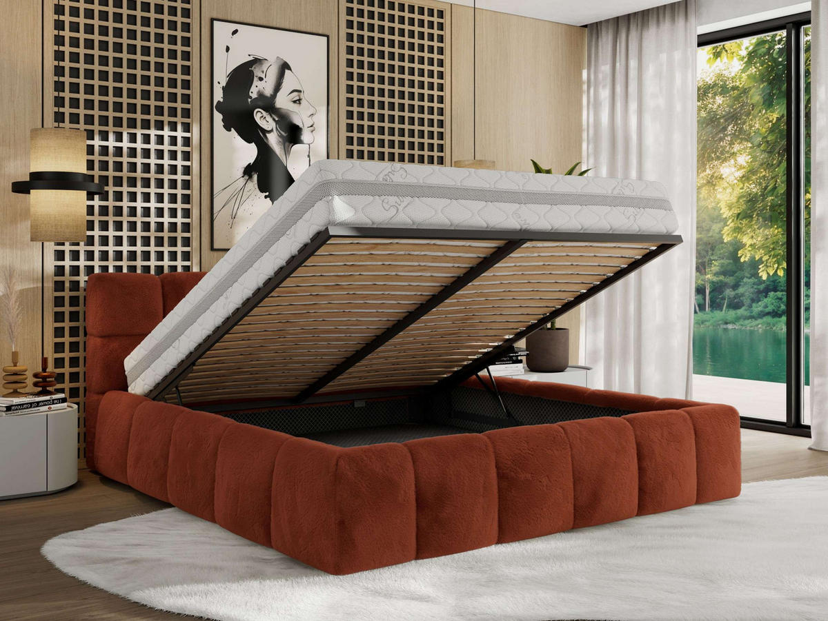 POLSTERBETT NIRA CLASSIC 160/200 - Orange Plüsch - Pocket-Matratze - Orange, Textil (160/200cm) - MKS