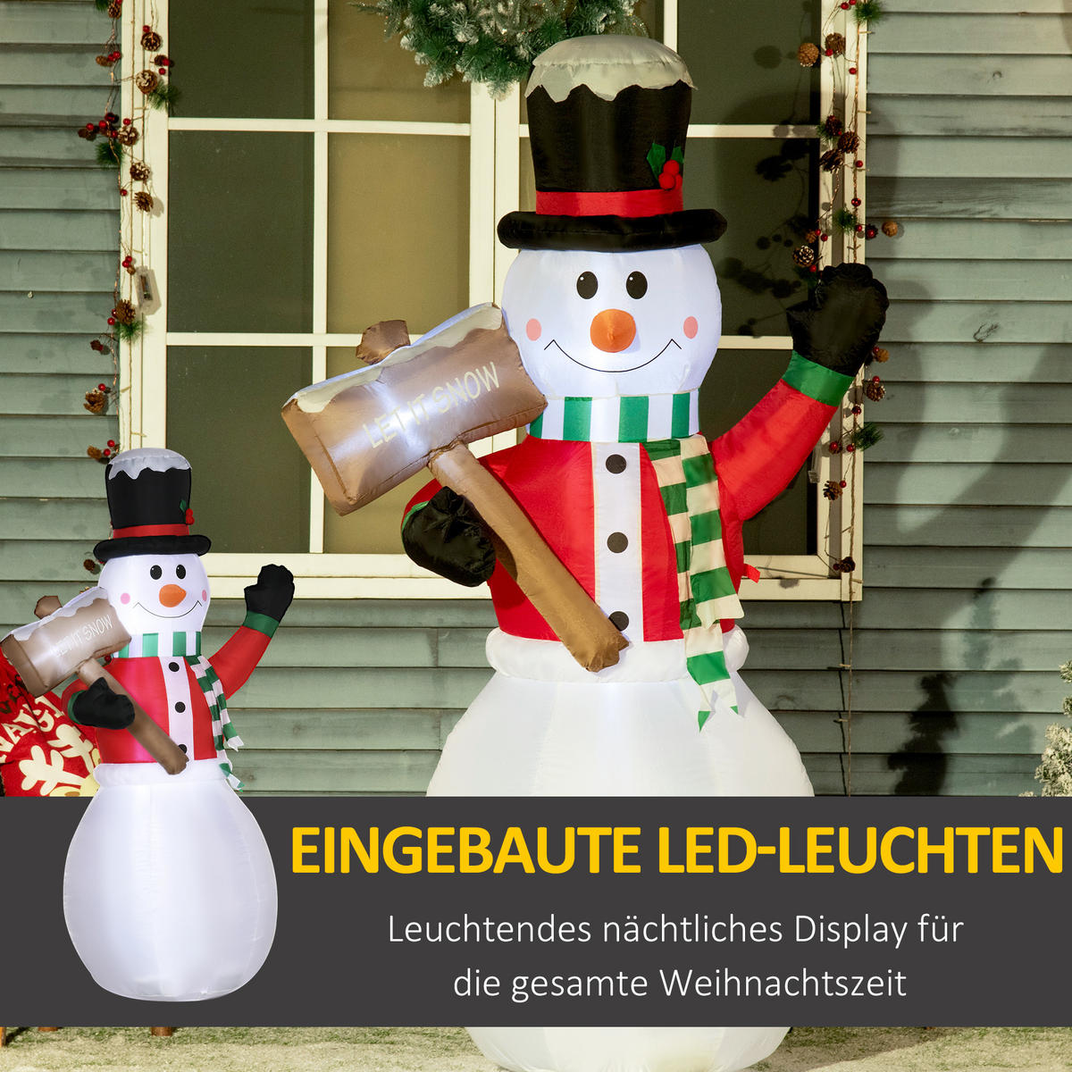 AUFBLASBARER Schneemann, Polyester-Stoff, Weiß - Weiß, Kunststoff (70/180/103cm) - Outsunny