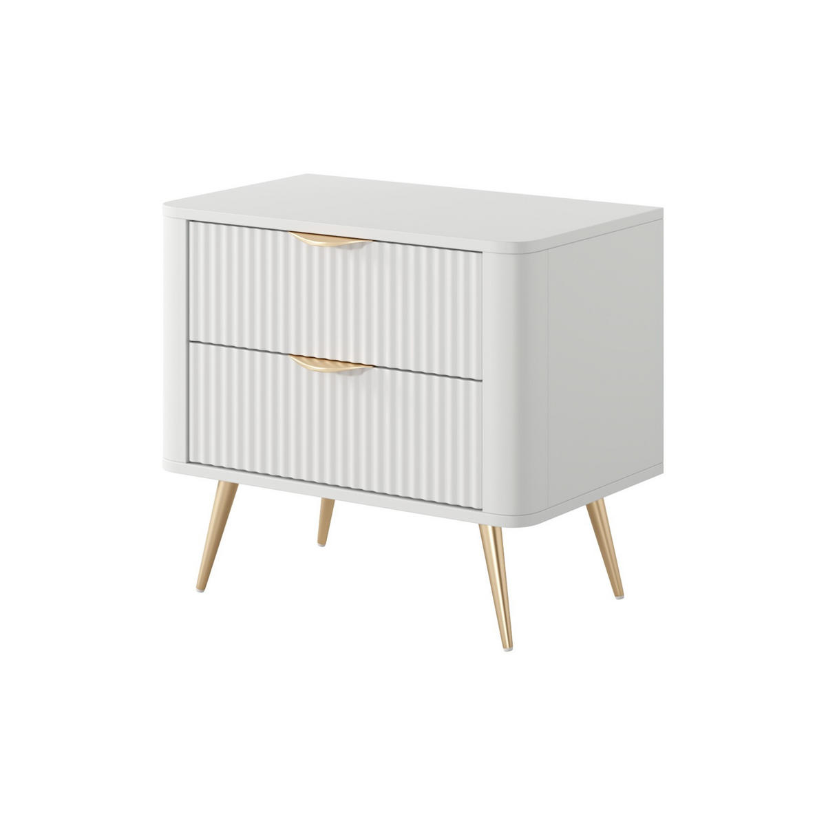 NACHTTISCH Lante Weiß, mit Schubladen, Goldene Beine - Goldfarben/Weiß, Holzwerkstoff (63/55/38cm) - Bettso