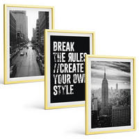 BILDER SET 3er Set - 40x60 cm Goldrahmen - Inspiration für Schwarz-Weiß-Darstellungen von Stadtstraßen - Goldfarben, Kunststoff (40/60cm) - TULUP