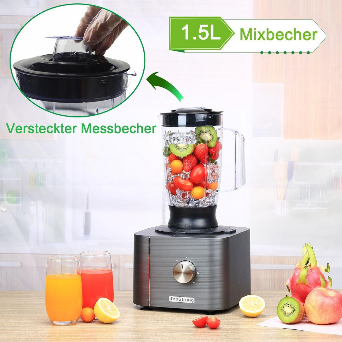 KÜCHENMASCHINE MULTIFUNKTIONS, 1100W Leistung, HACKEN SCHNEIDEN KNETEN, Edelstahl, 40,7/27,2/40,7 cm - Dunkelgrau, Metall (27.2/40.71/40.71cm) - Rolipo