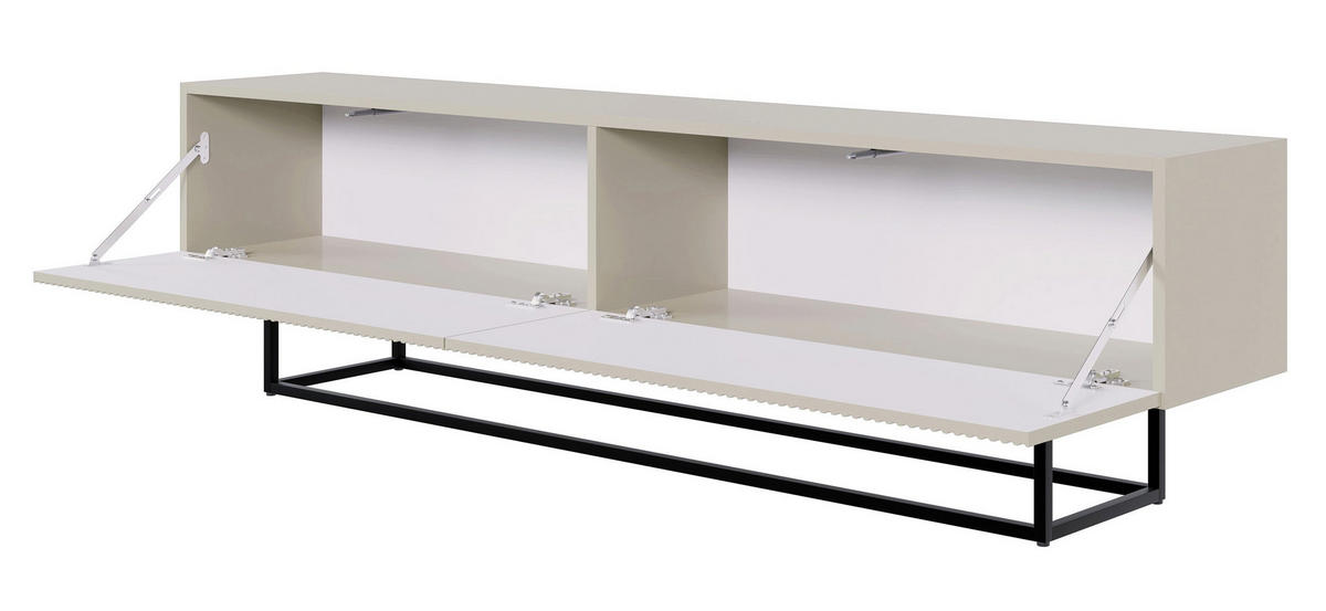 TV stolík Veldio Greige s čiernym kovovým rámom 175 cm - čierna/sivobéžová, kov/kompozitné drevo (175/46.5/31.6cm) - Selsey