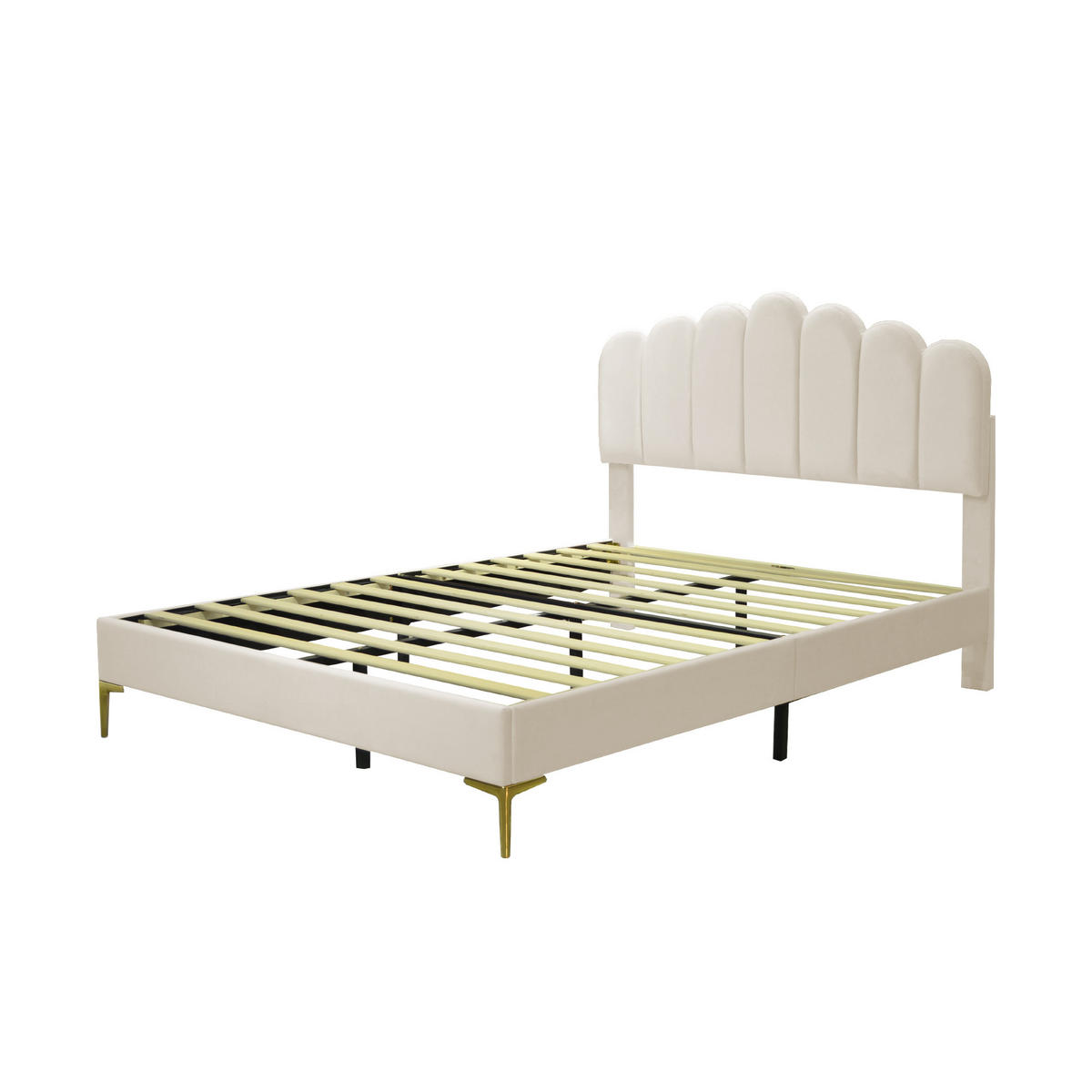 POLSTERBETT 140/200 cm in Beige Samt mit verstellbarem Kopfteil und Lattenrost - Beige, Holzwerkstoff/Textil (140/200cm) - WISHDOR