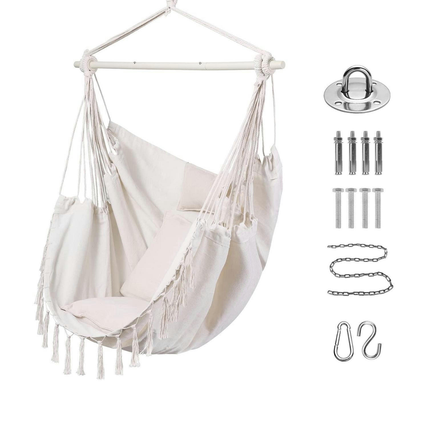 HÄNGEMATTENSTUHL Beige mit 2 Kissen 150 x 130 cm - Weiß, Textil (100/1.5/150cm)