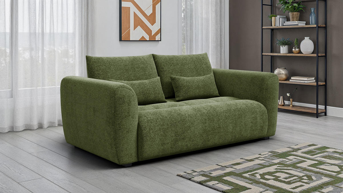 SOFA SORENO 3-Sitzer, dunkelgrün - Dunkelgrün/Schwarz, Holz/Textil (214/94/114cm) - Courtois Laville