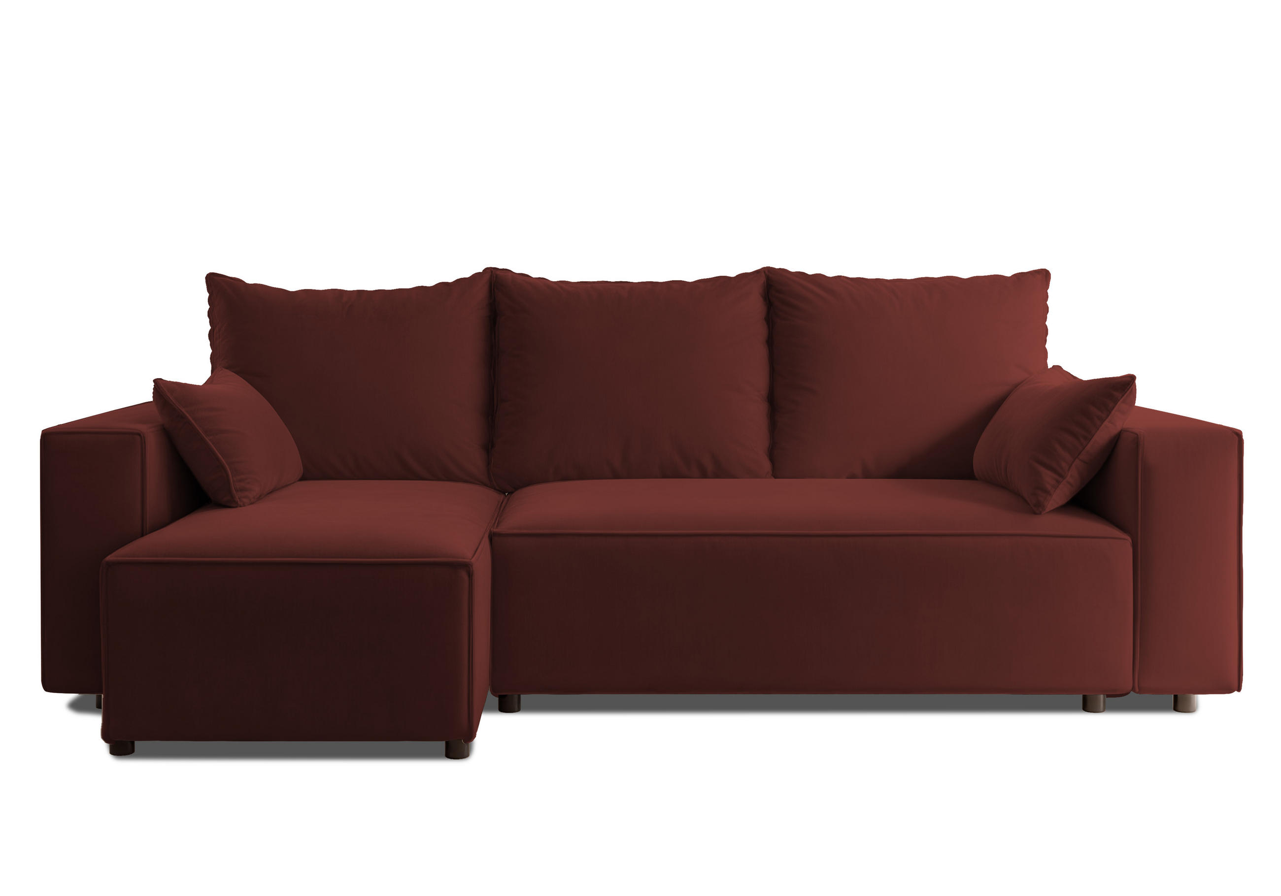 ECKSOFA Tobi mit Bettkasten und Schlaffunktion, L-Form, Velourstoff, Universal - Weinrot, Holzwerkstoff (246/145cm) - 4ALL HOME