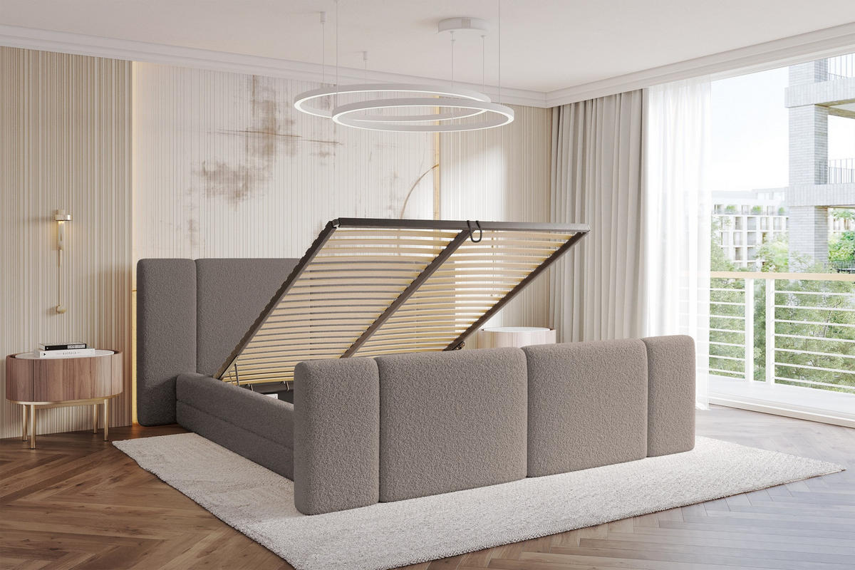 POLSTERBETT mit Bettkasten, Fußteil und Lattenrost, Boxbett ohne Matratze - TEVO-Z 140x200 Braun - Braun, Holzwerkstoff/Textil (140/200cm) - ALTDECOR