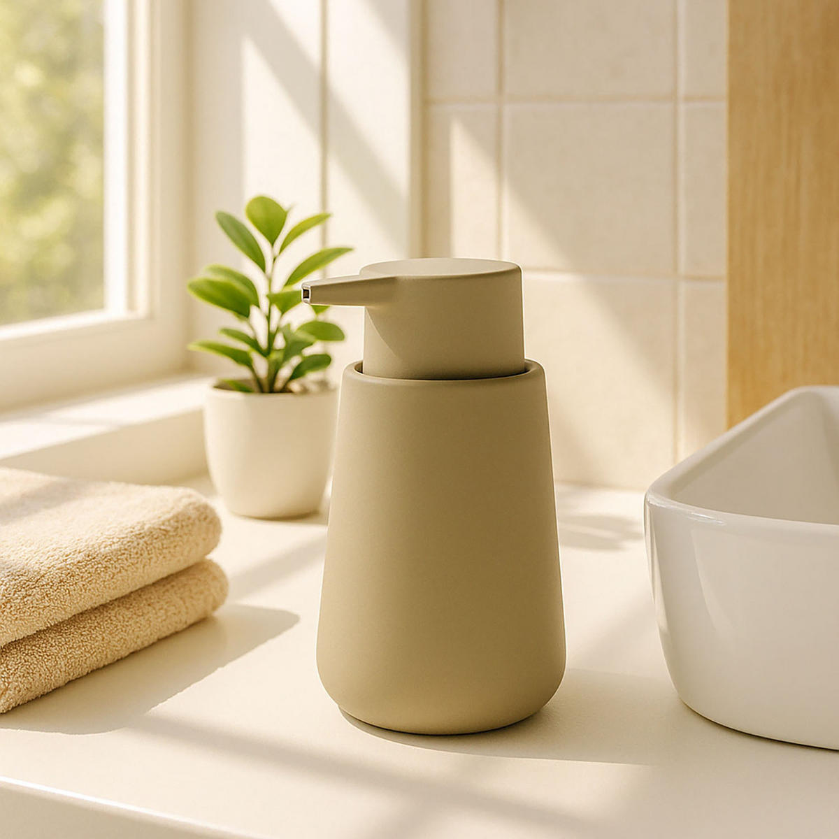 SEIFENSPENDER Keramik Cocon 100 ml 8,3/8,3/14,8 cm - Beige, Keramik (8.3/14.8/8.3cm) - 5five Simply Smart