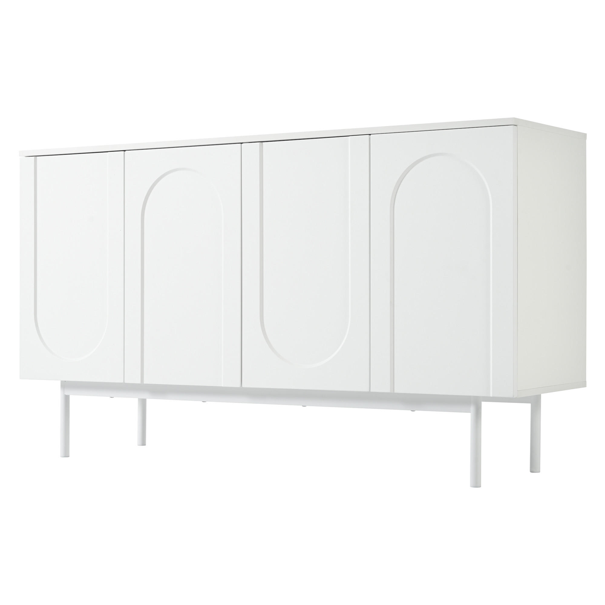 SIDEBOARD mit 4 Türen, LED-Beleuchtung und verstellbaren Einlegeböden, 140 x 42 x 80 cm, Weiß, MDF - Weiß, Holzwerkstoff (140/80/42cm) - SONNENH