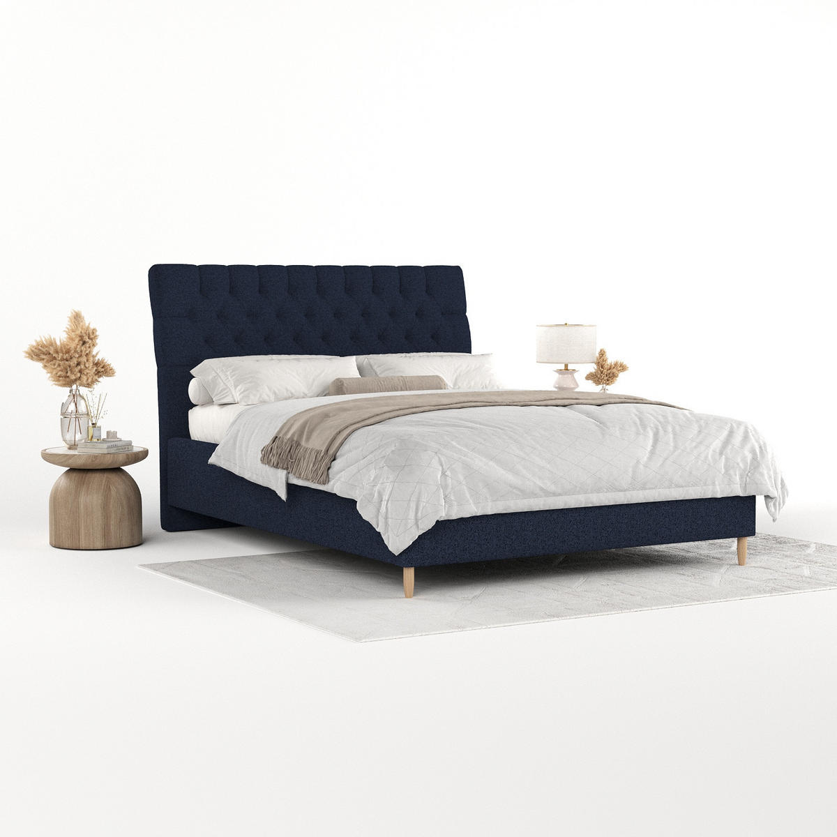 POLSTERBETT Lira 180/200 cm Marineblau im Riva Stoff - Naturfarben/Dunkelblau, Holz/Holzwerkstoff (180/200cm) - AltaBeds