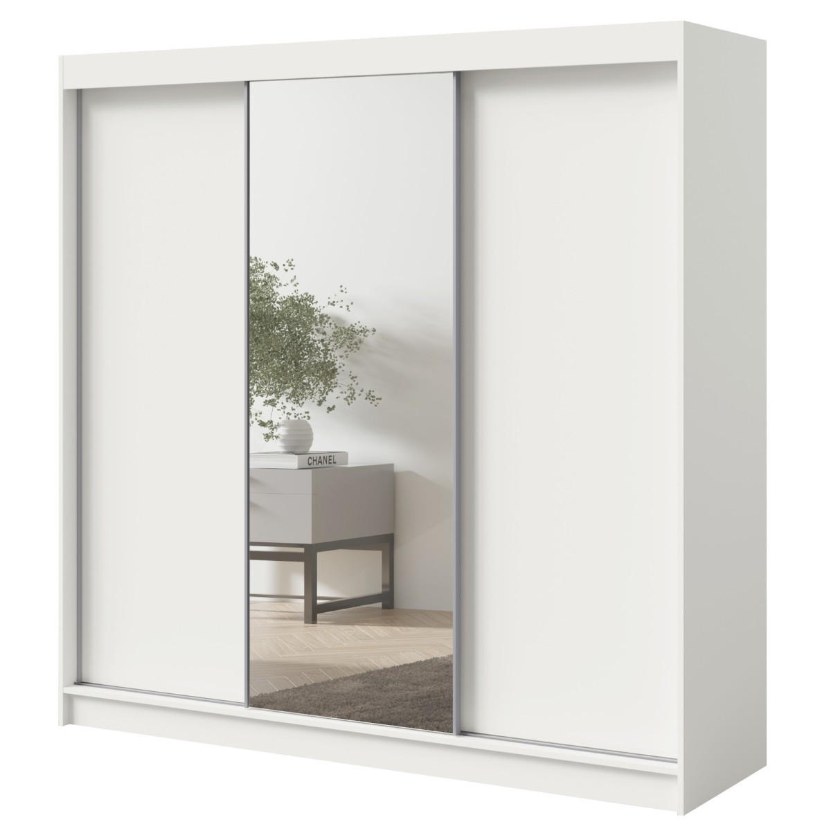 SCHWEBETÜRENSCHRANK mit Spiegel Fiore 3D1L 200 Weiß/Silber - Silberfarben/Weiß, Holzwerkstoff/Metall (200/200/60cm) - mzm24