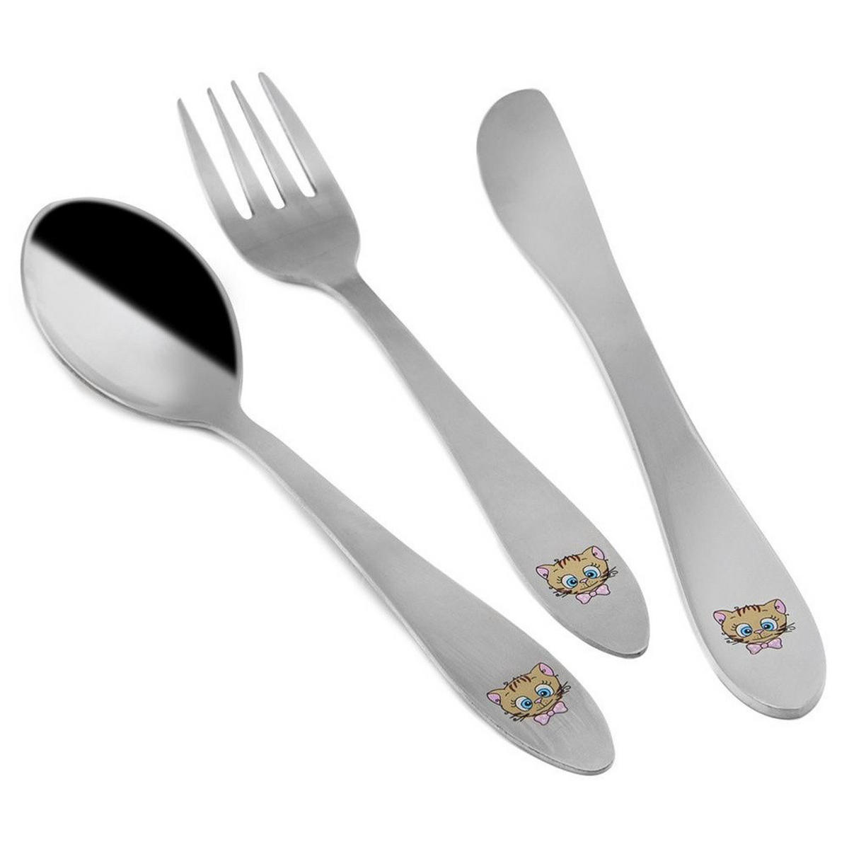 KINDERBESTECK Stahl Cat 3-teilig. - Silberfarben, Metall - Orion 