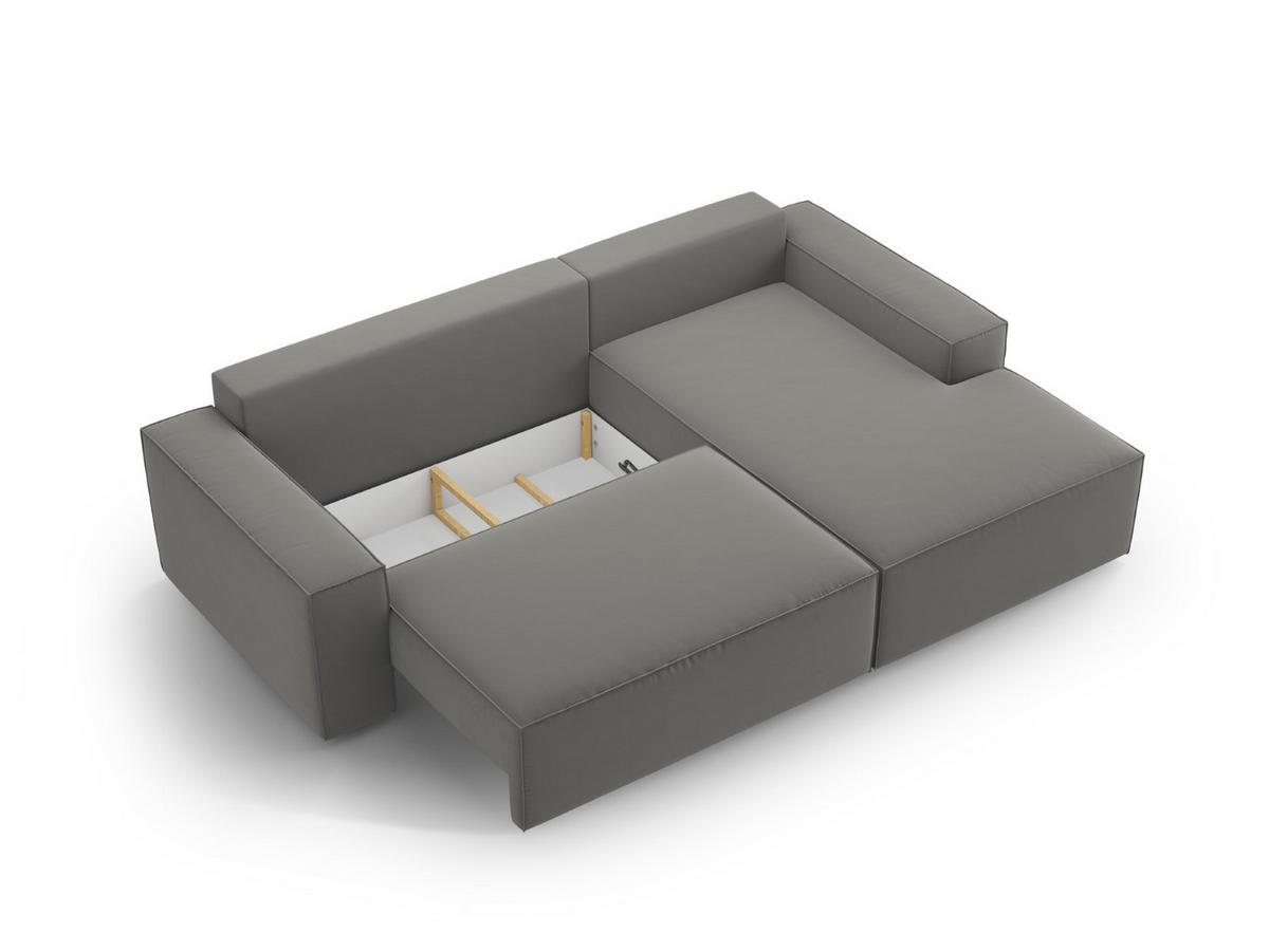 ECKSOFA ausklappbar rechts mit Container Jodie aus Samt hellgrau 3 Sitzplätze - Hellgrau, Textil (151/246cm) - Micadoni