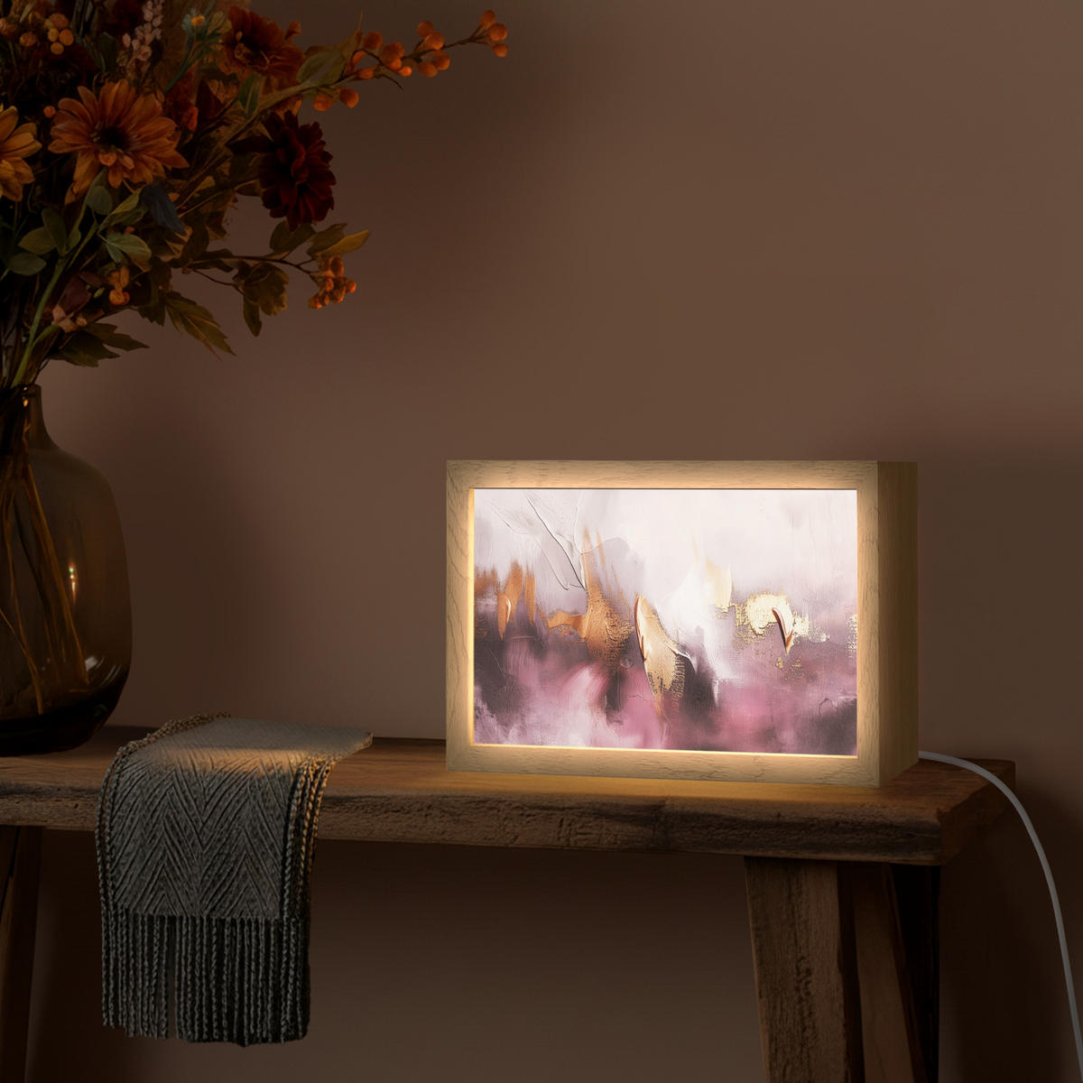 NÁSTĚNNÁ LAMPA Fialová - abstraktní - barva - zlatá 30x20 cm - světle fialová, kompozitní dřevo (30/20/8cm) - OnlyWow