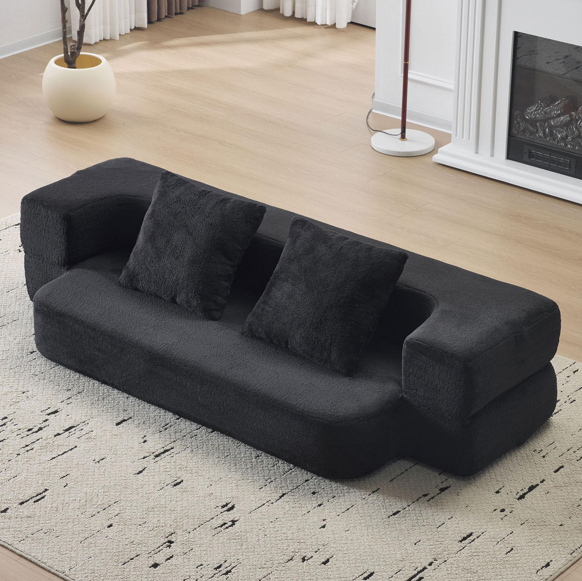 SOFA klappbar 2-in-1 Zweisitzer Schwarz - Schwarz, Kunststoff (52/48/190cm) - Meubliv