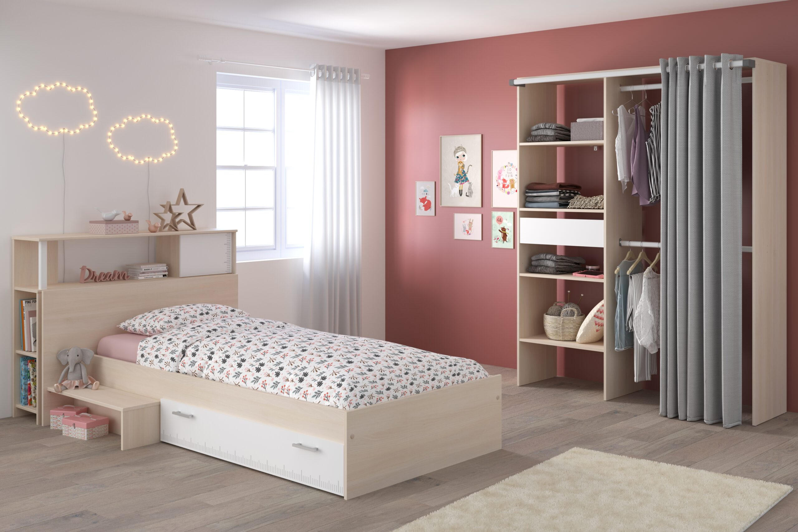 JUGENDZIMMER Hochbett Charly 23 in Akazie und Weiß von Parisot Komplett Set - Braun, Holzwerkstoff (80/200/120cm)