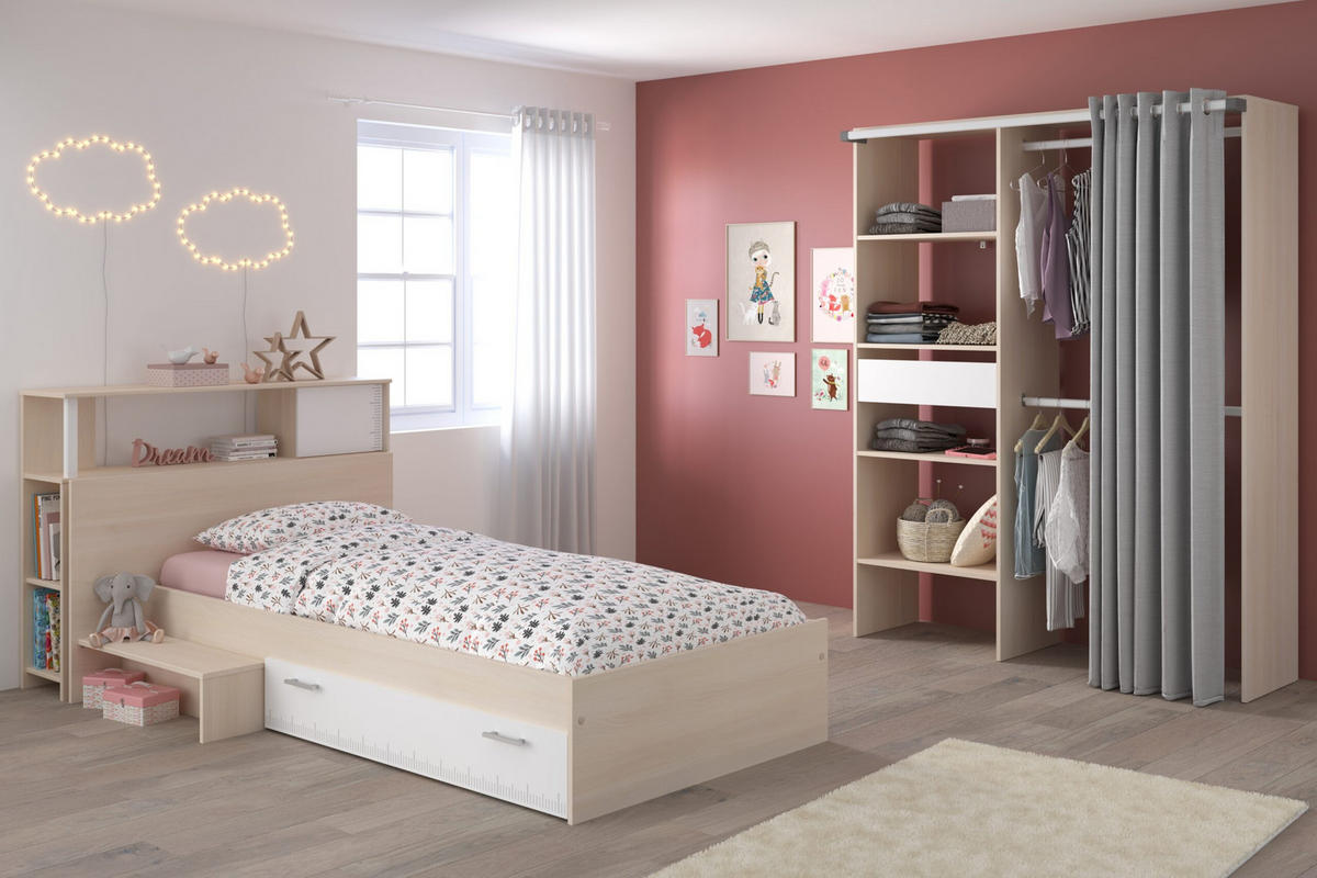 JUGENDZIMMER Hochbett Charly 23 in Akazie und Weiß von Parisot Komplett Set - Braun, Holzwerkstoff (80/200/120cm)