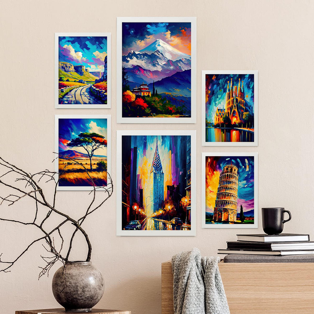 POSTER Set Mit 6 Vermächtnis Im Ölgemälde Stil A3 & A4 Weißer Rahmen - Weiß, Papier (29/3cm) - Nacnic