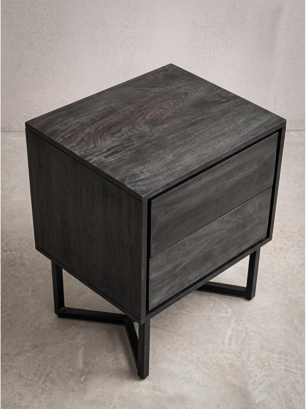 NACHTKONSOLE ORBIGO, Akazie Massivholz, Schwarz, 45 x 40 x 57 cm - Schwarz, Holz/Metall (45/57/40cm) - KADIMA DESIGN