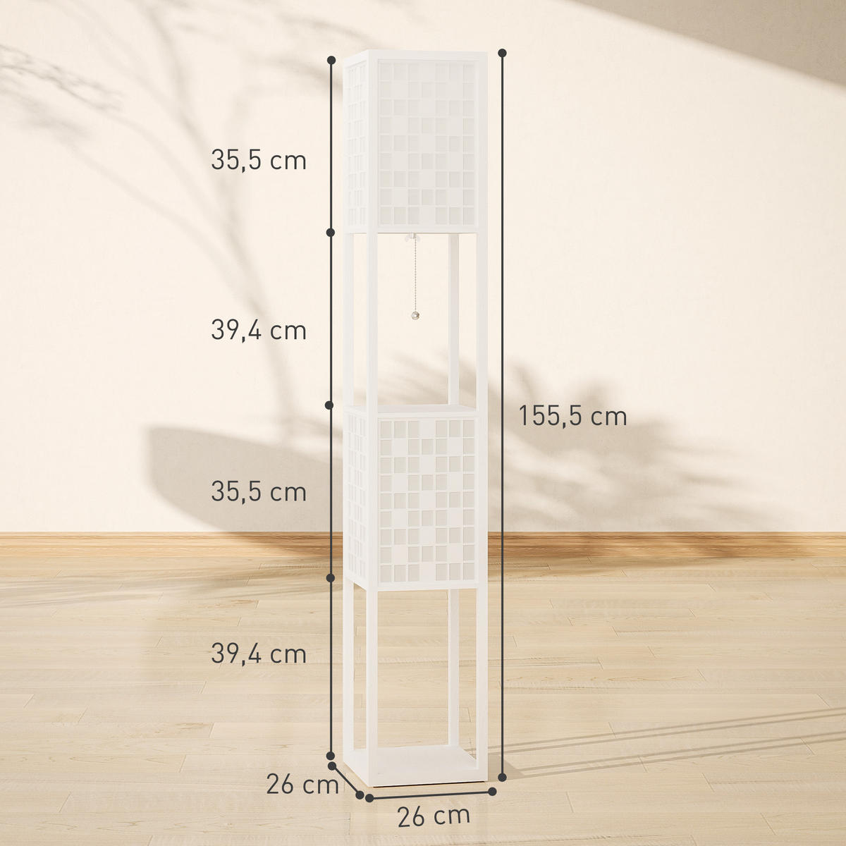 STEHLAMPE mit Fußschalter, Weiß - Weiß, Kunststoff (26/26/155.5cm) - HOMCOM