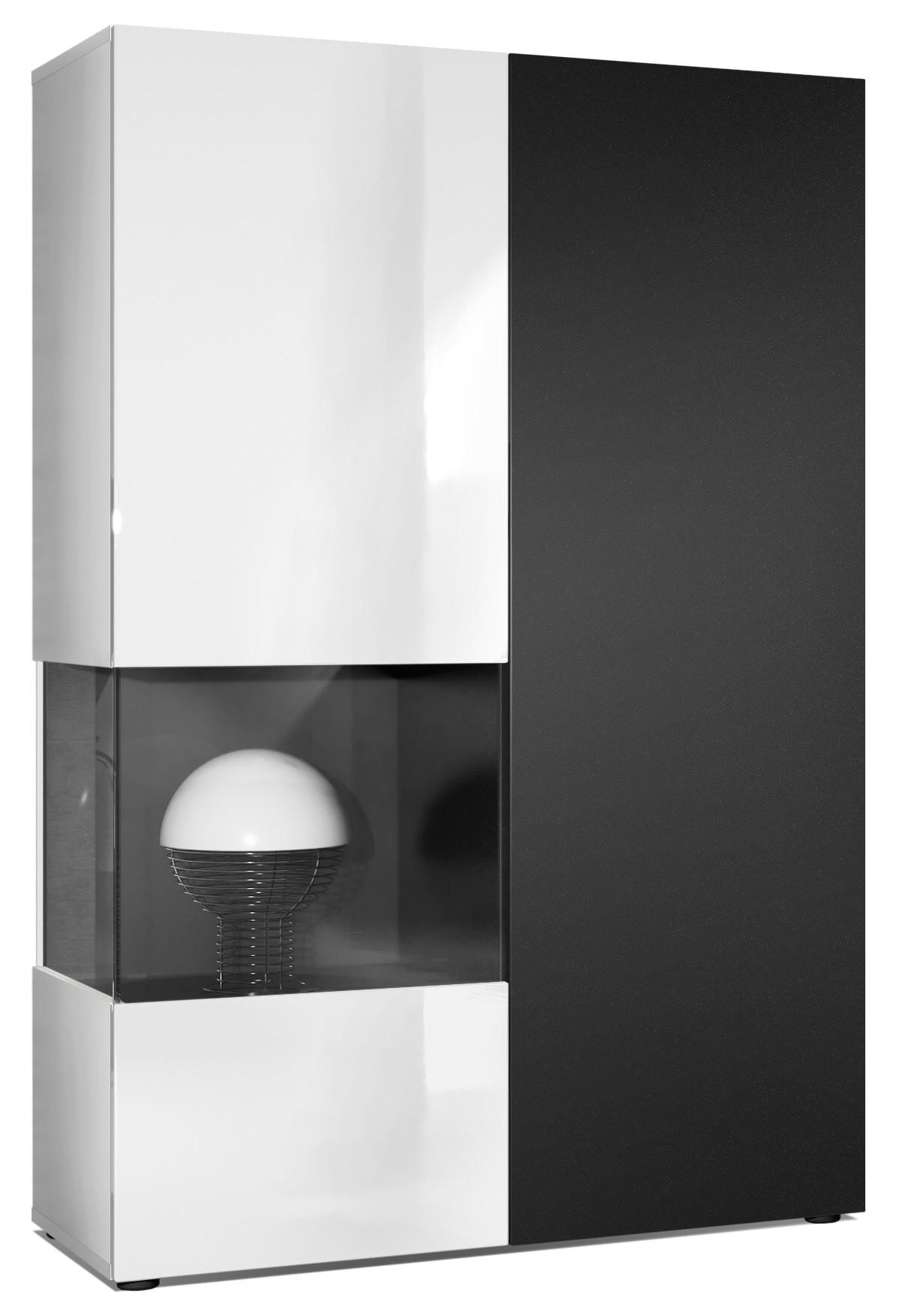 VITRINE Morena Tür und Einsatz in Schwarz matt - Schwarz, Holzwerkstoff (91.5/136.5/37cm) - Vladon