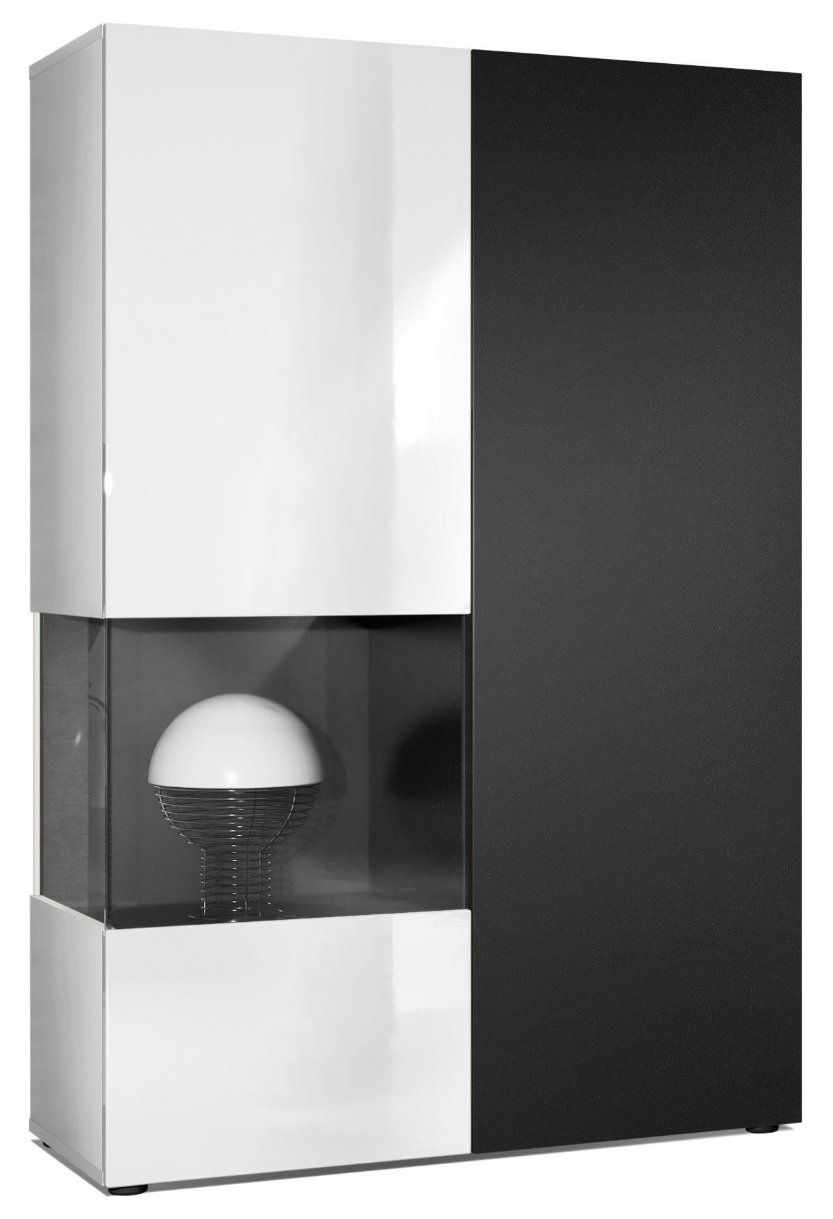 VITRINE Morena Tür und Einsatz in Schwarz matt - Schwarz, Holzwerkstoff (91.5/136.5/37cm) - Vladon
