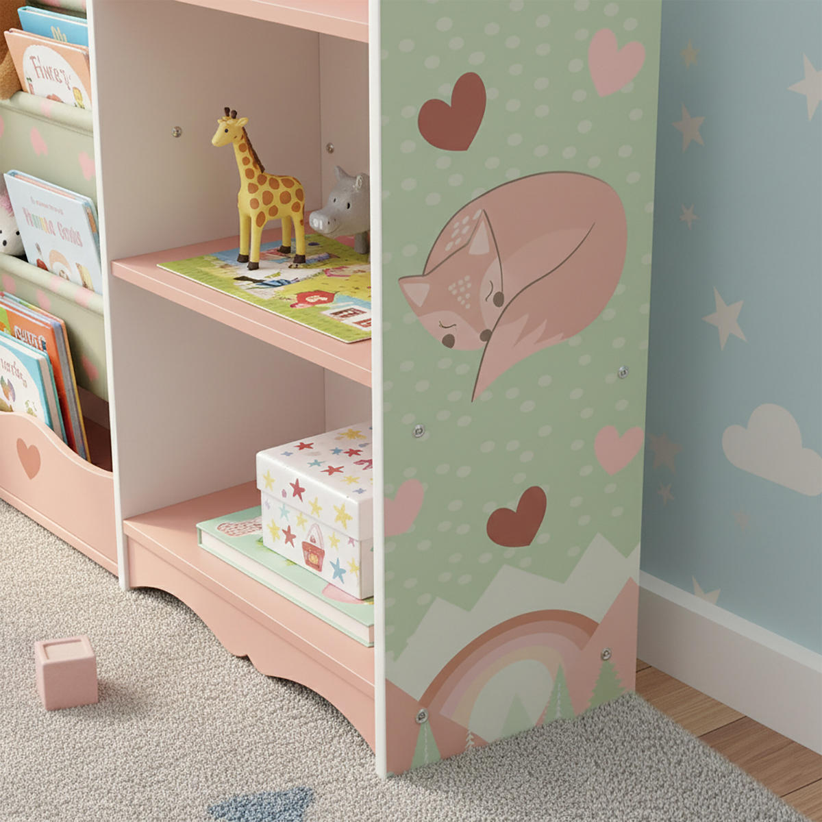 KINDERREGAL Rosa Grün Weiß 7 Fächer - Multicolor, Holz/Holzwerkstoff (82/80/26cm) - Relaxdays