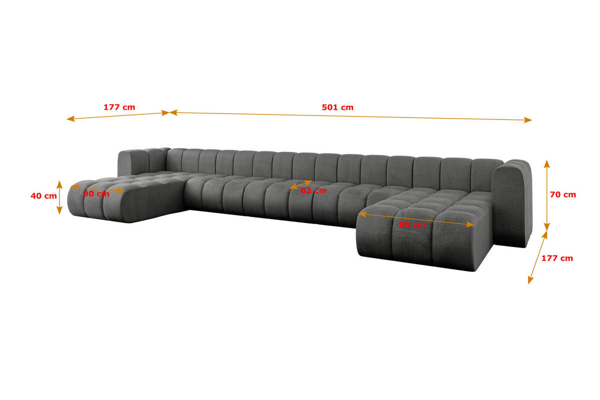 WOHNLANDSCHAFT modulares Sofa Joren-U3 - 501x177x70 cm Dunkelgrau - Dunkelgrau, Holzwerkstoff/Textil (501/70/177cm) - ALTDECOR