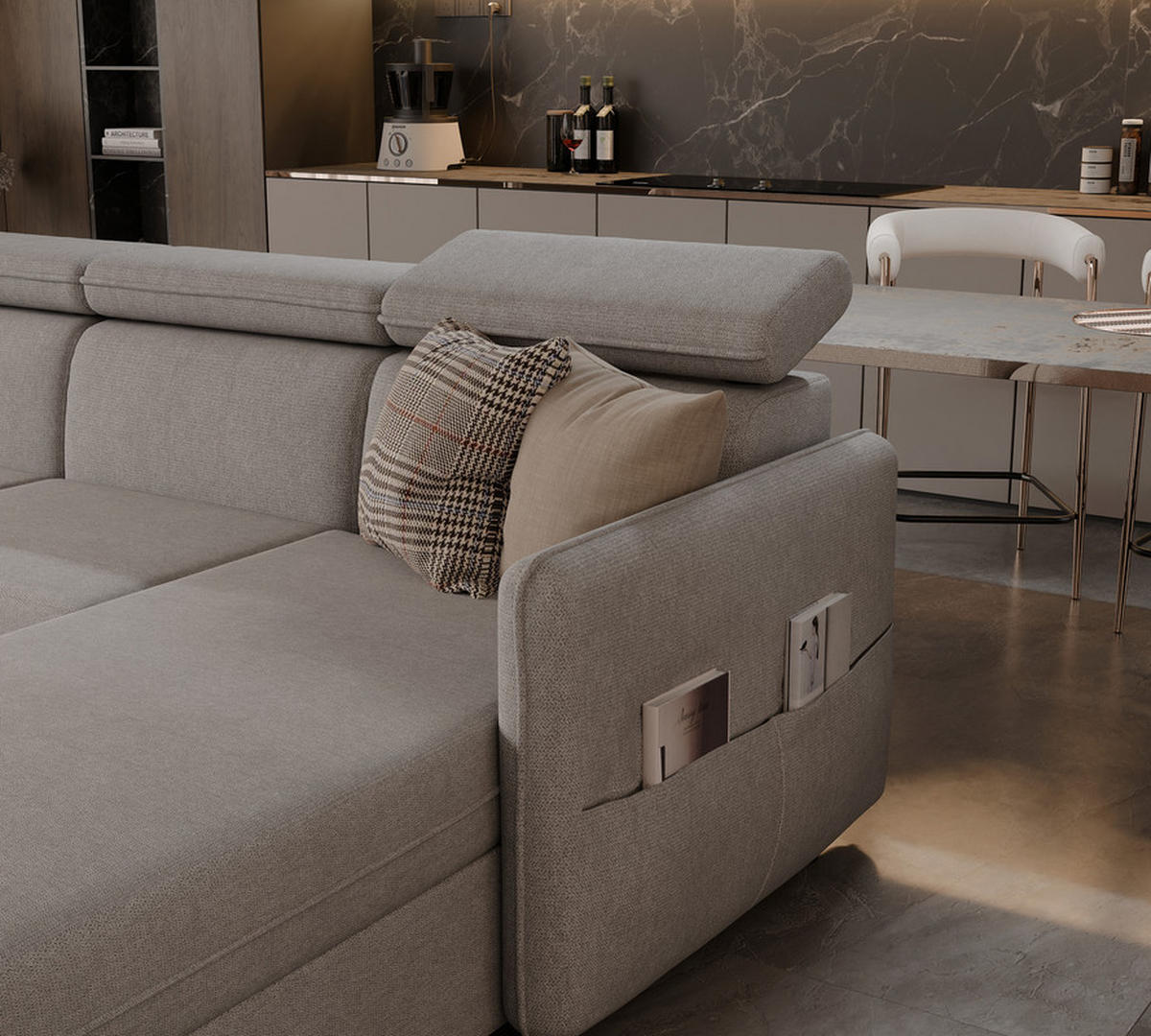 WOHNLANDSCHAFT BENI mit Schlaffunktion und Bettkasten Beige - Beige/Schwarz, Kunststoff/Textil (286/60/166cm) - Idohome