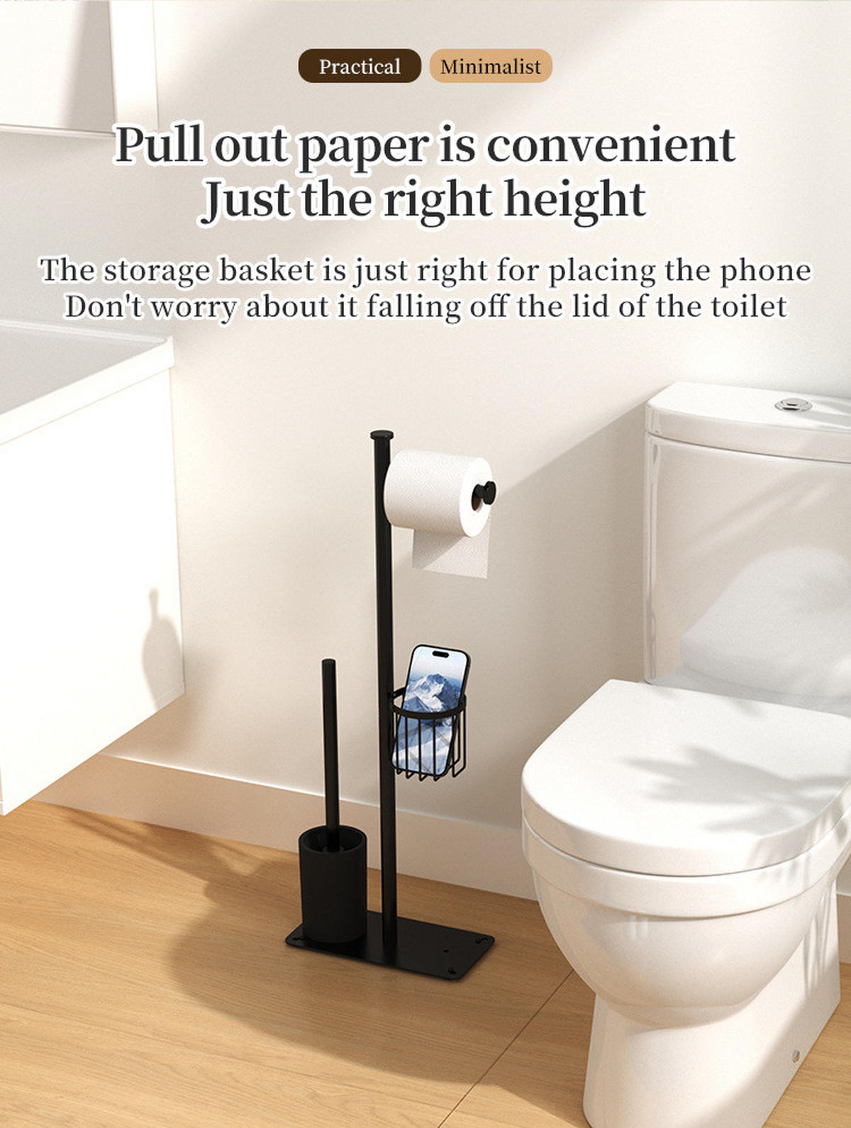 TOILETTENBÜRSTENHALTER – (Schwarz) 24 x 12 x 66 cm - Schwarz, Metall (12/66/24cm)