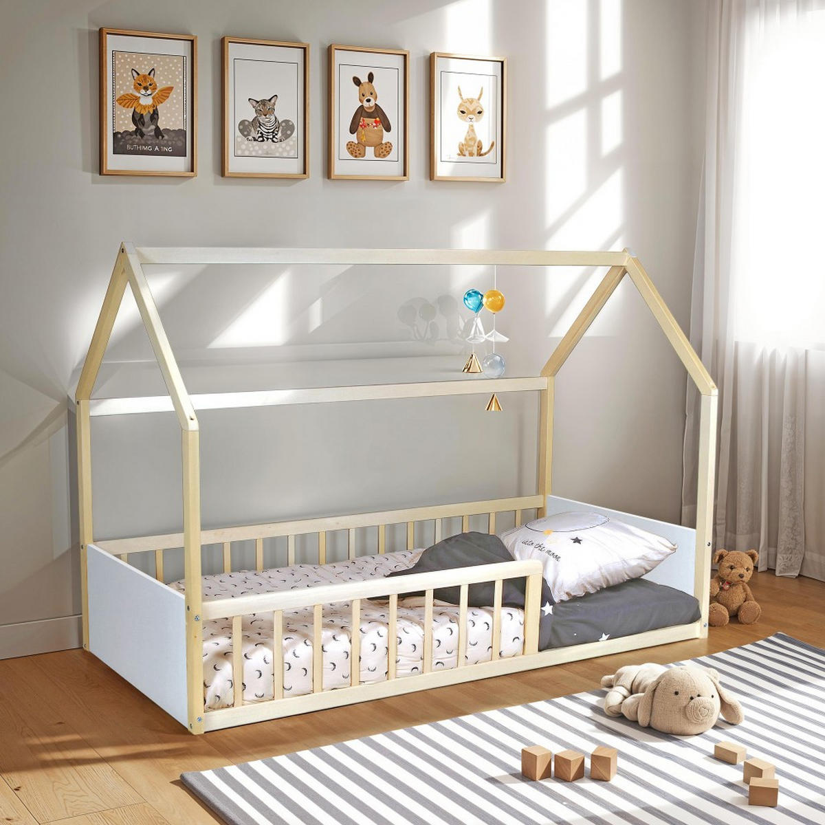 HAUSBETT BALOO / 90x190 cm + Lattenrost - Weiß und helles Holz - Naturfarben, Holz (90/190cm) - Weber Industries