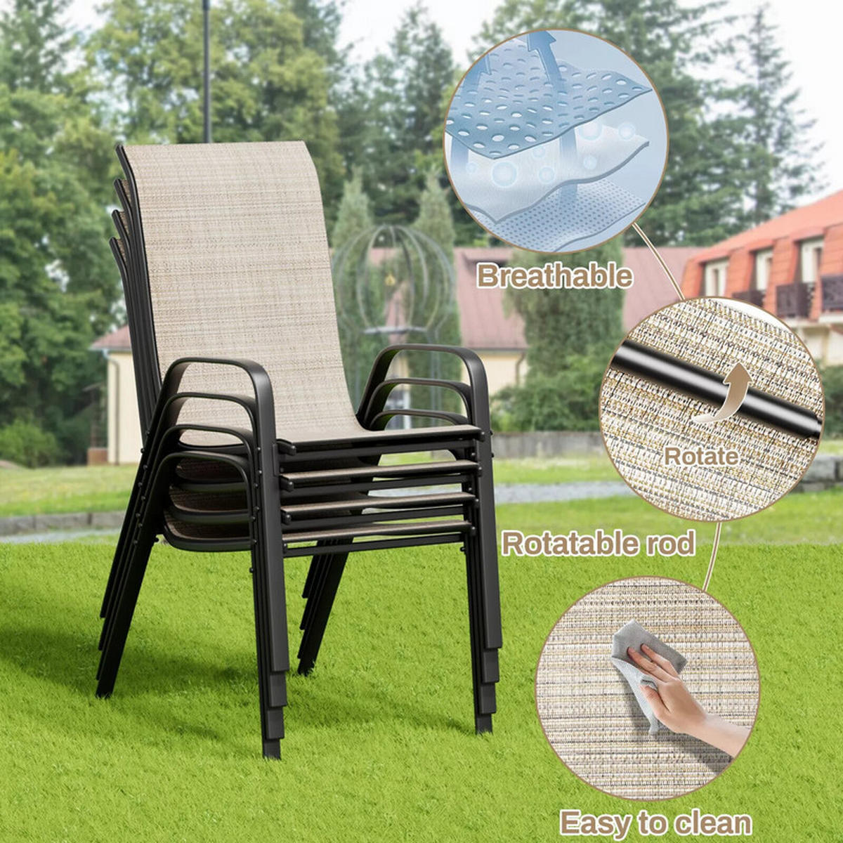 GARTENSTÜHLE 6er-Set – stapelbar, 150 kg, wetterfest,Braun - Braun, Metall (72/96/60cm) - Coonoor
