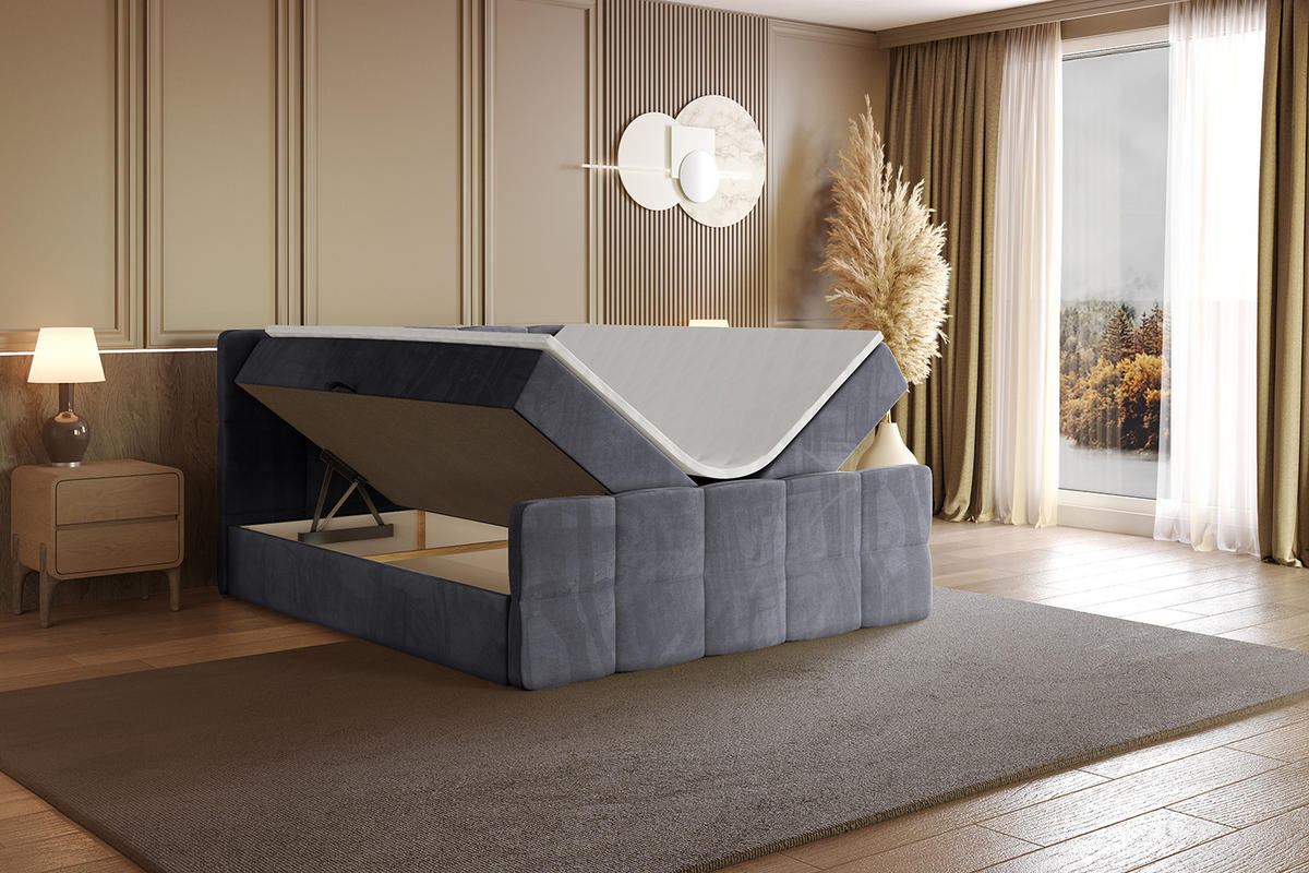 BOXBETT mit Matratze H4 und Lattenrost - LIRO-Z - 160x200 - Dunkelgrau Casablanca - Dunkelgrau, Holzwerkstoff (160/200cm) - ALTDECOR