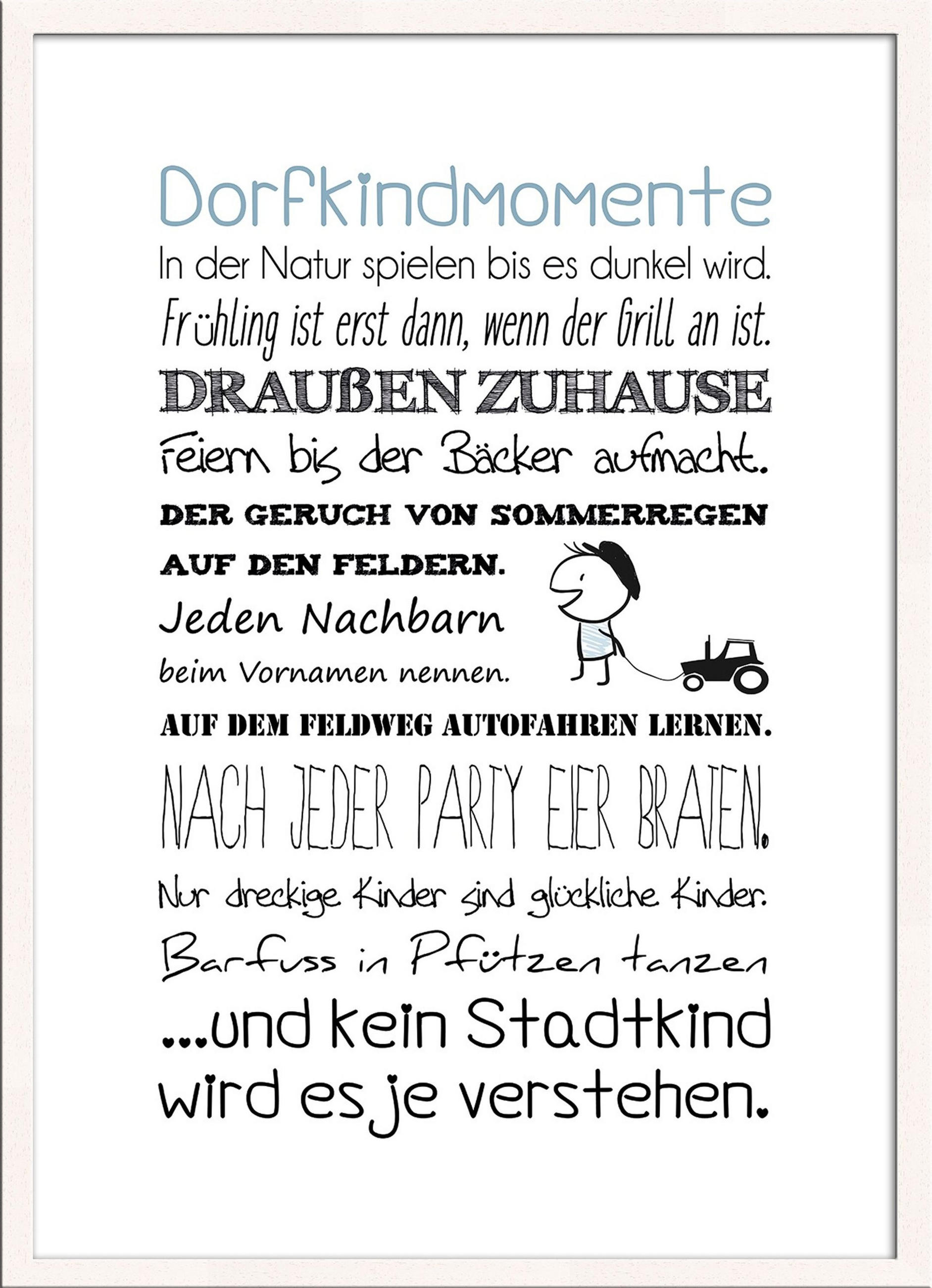 BILD mit Rahmen 51x71 cm Spruch: Dorfkind - Blau, Holz (51/71cm) - artissimo