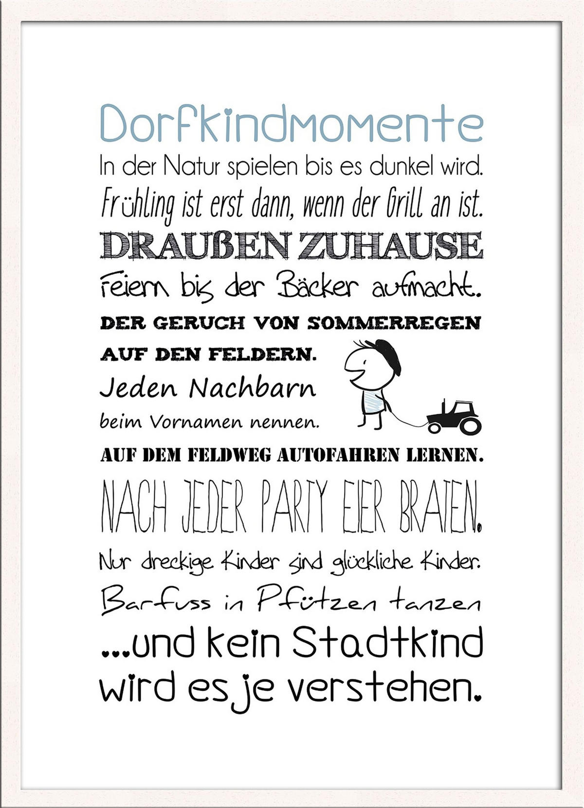BILD mit Rahmen 51x71 cm Spruch: Dorfkind - Blau, Holz (51/71cm) - artissimo