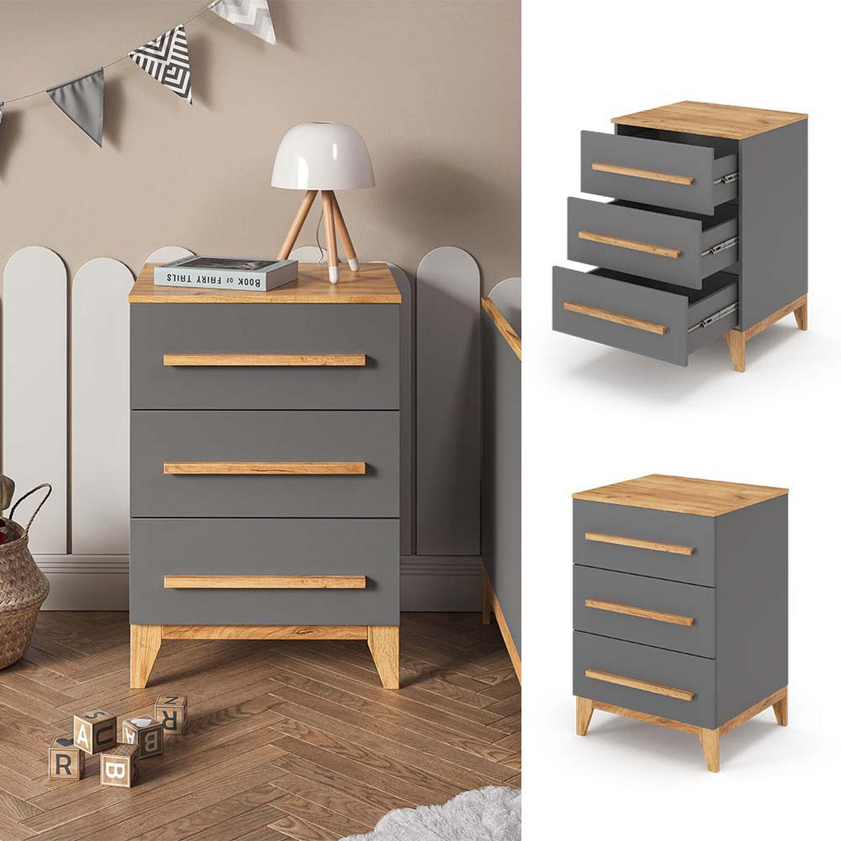 KREDENC Malia Šedá - šedá, kompozitní dřevo (53.4/88/60cm) - VitaliSpa