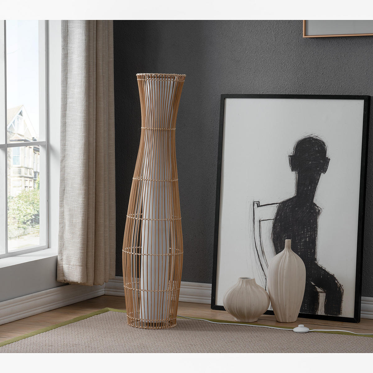 STEHLEUCHTE - Polyrattan / Metall, 1-flammig - Beige, Kunststoff (27/27/110cm) - home24