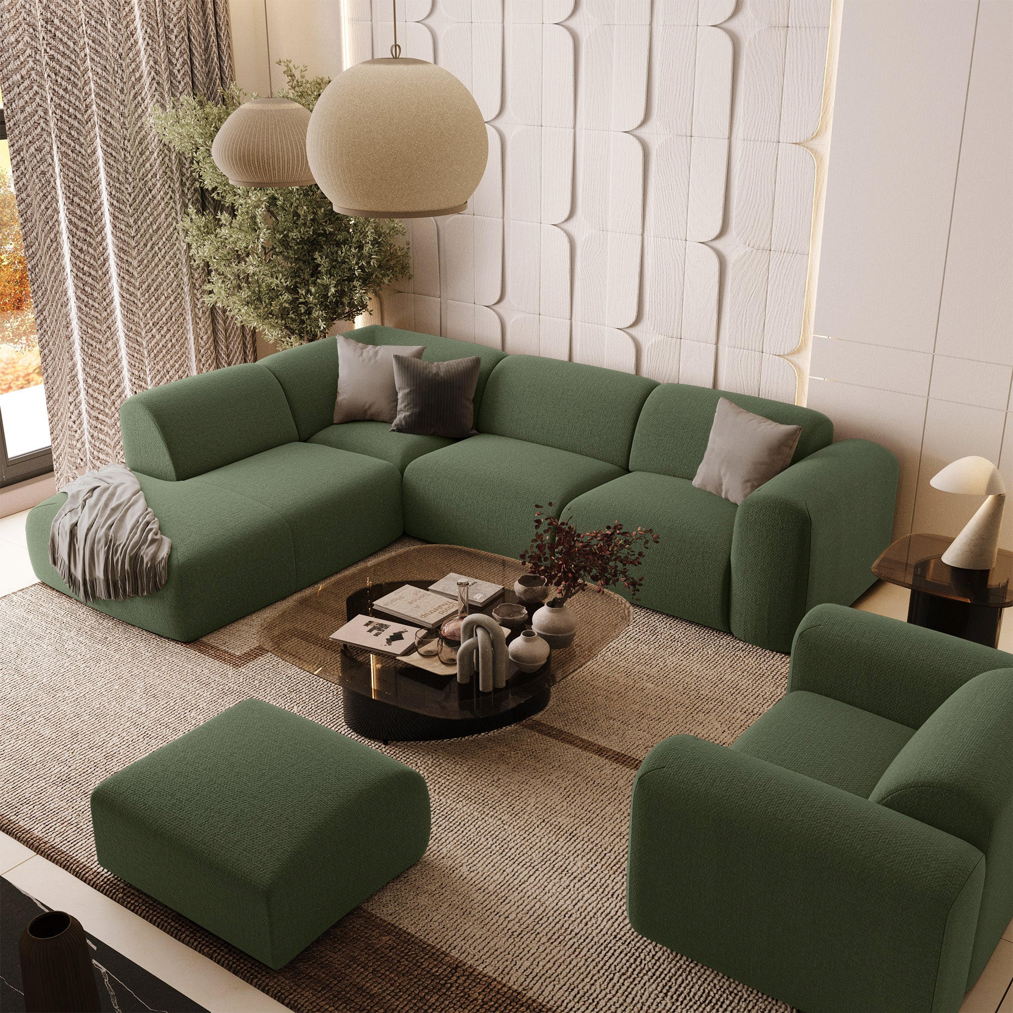 ECKSOFA LINKS Rastergewebe Olivgrün 269cm - Olivgrün, Textil (221/269cm) - Sia Home