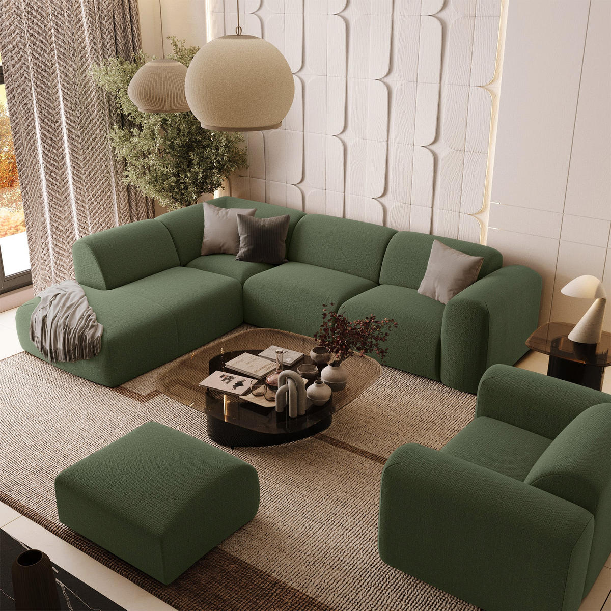 ECKSOFA LINKS Rastergewebe Olivgrün 269cm - Olivgrün, Textil (221/269cm) - Sia Home