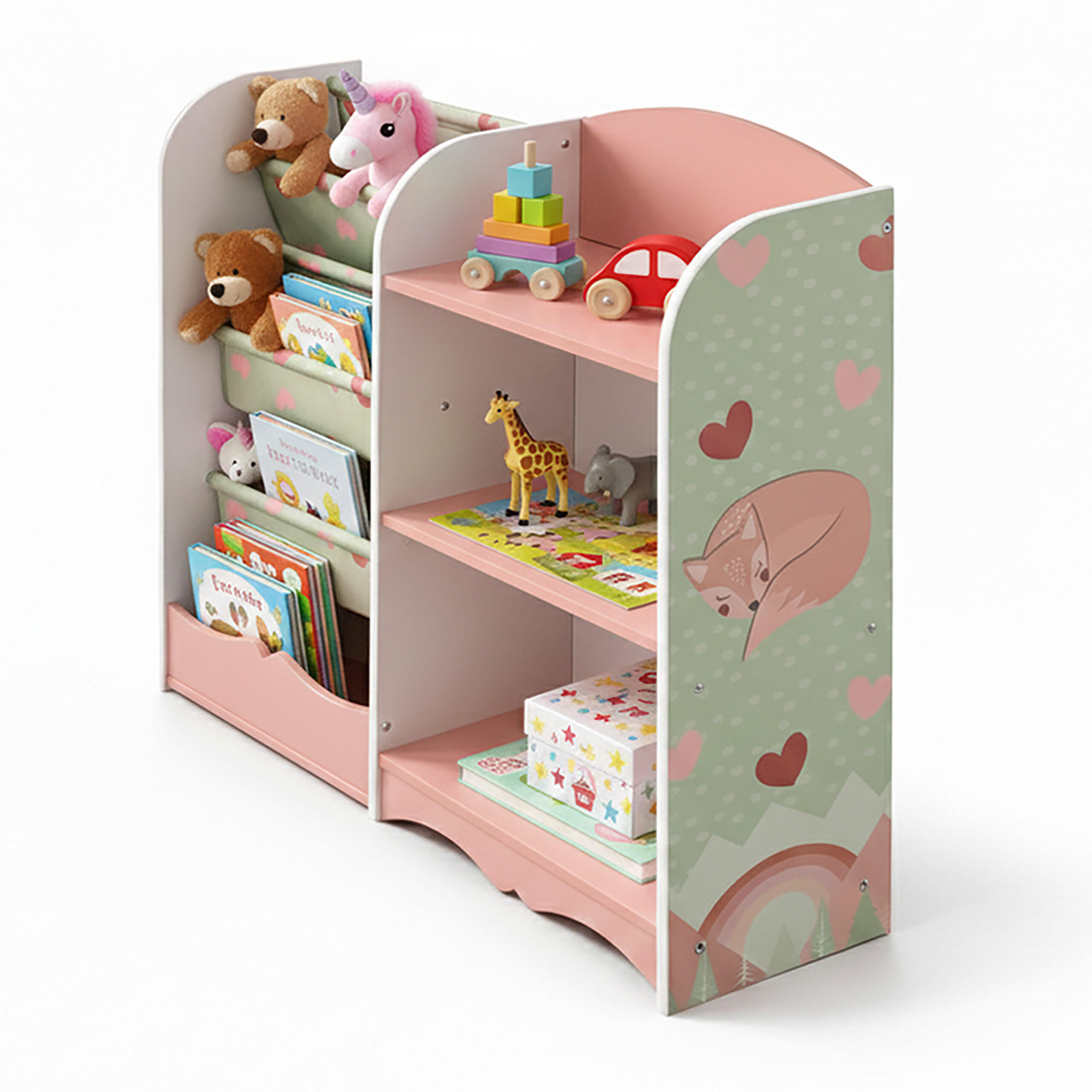 KINDERREGAL Rosa Grün Weiß 7 Fächer - Multicolor, Holz/Holzwerkstoff (82/80/26cm) - Relaxdays