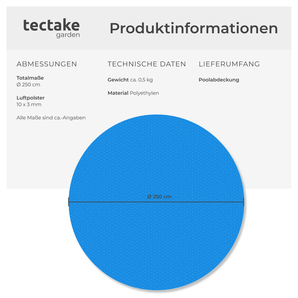 POOLABDECKUNG ,Durchmesser 250 cm,blau - Blau, Kunststoff (250/250cm) - tectake