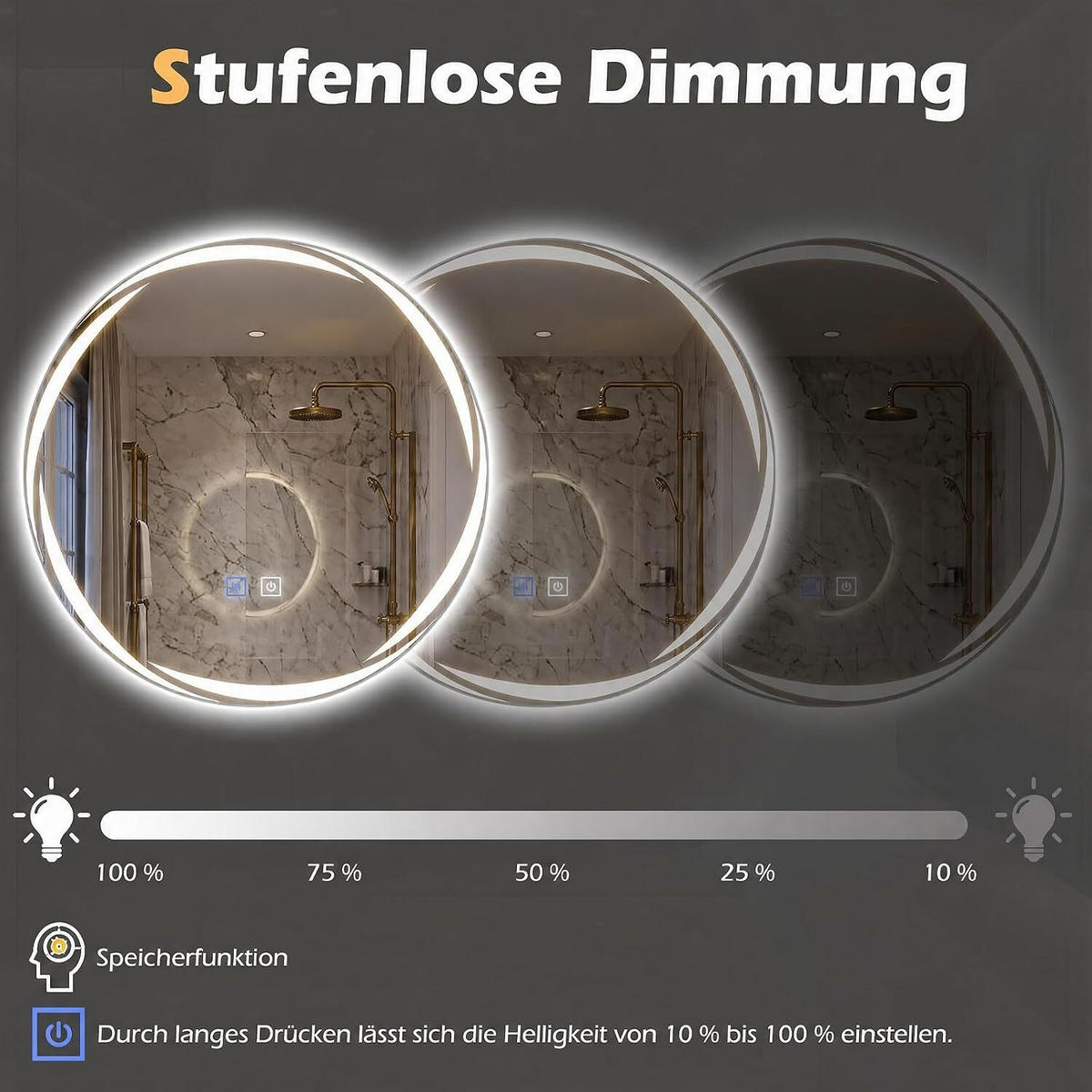 BADEZIMMERSPIEGEL mit Beleuchtung silber - Silberfarben, Glas (50/50/4cm) - COSTWAY