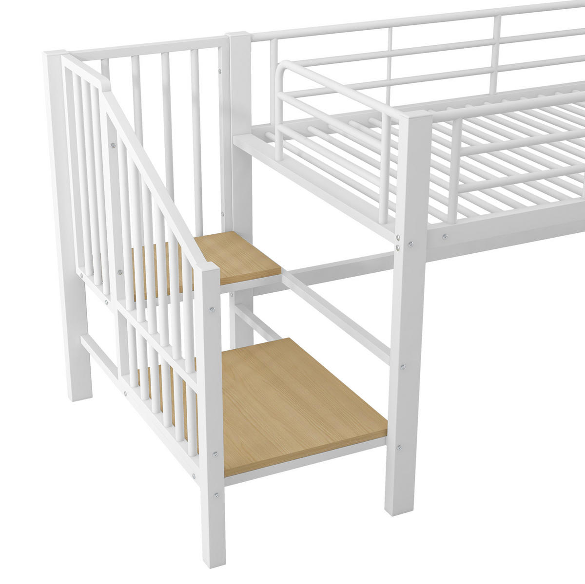 HALBHOHES HOCHBETT 90/200 cm, Weiß mit Stauraumtreppe und Lattenrost - Weiß, Metall (90/200cm) - MIVRAY