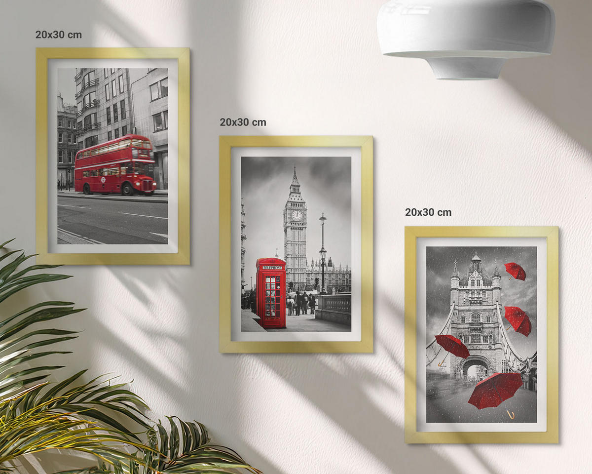 BILDER SET 3er Set - 20x30 cm Goldrahmen - Red Accents London - Goldfarben, Kunststoff (20/30cm) - TULUP