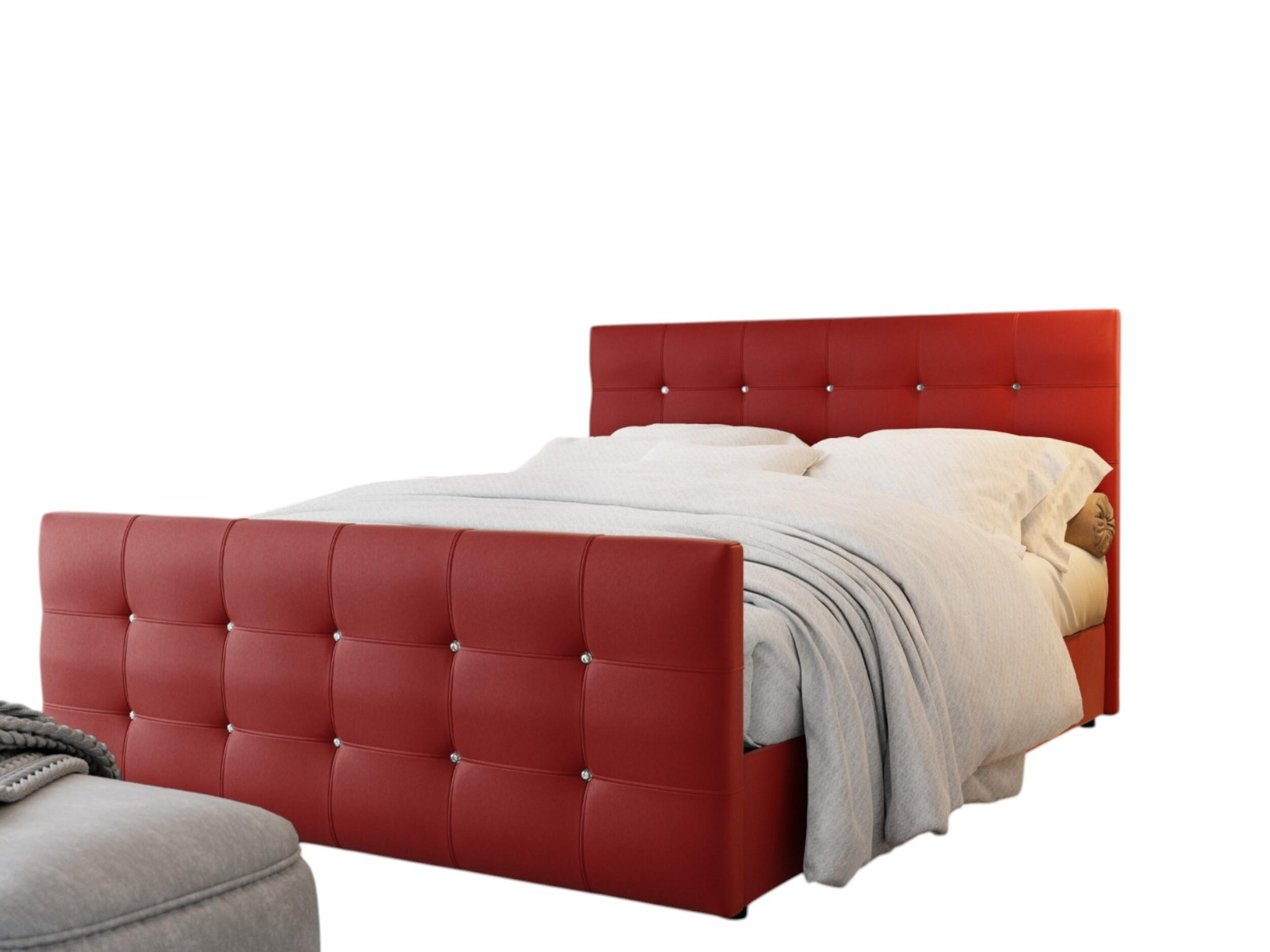 BOXBETT KLEO 180x200, mit Matratze H3, Bonell und Topper, Madryt 160 - Rot, Holz/Kunststoff (180/200cm) - Bedante
